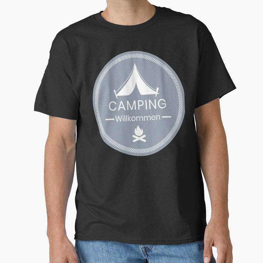 Camping Welcome | German hiking | Black hiking t-shirt by Ainbowz-Artwork