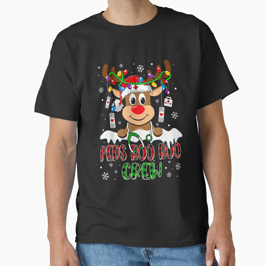 Peds Nurse Boo Crew Reindeer Nurse T-Shirt, Buffalo Plaid Christmas T Shirt, Nurses Gift, Stethoscope Xmas Nurse, Nurse Life Shirt by kentonwillia