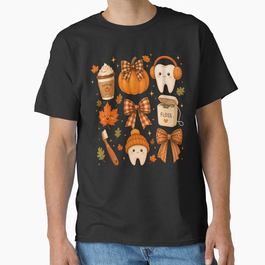 Cute Fall Dental PNG, Autumn Tooth Clipart, Pumpkin Spice Dental Design, Gingham Bow PNG by Artbyrome
