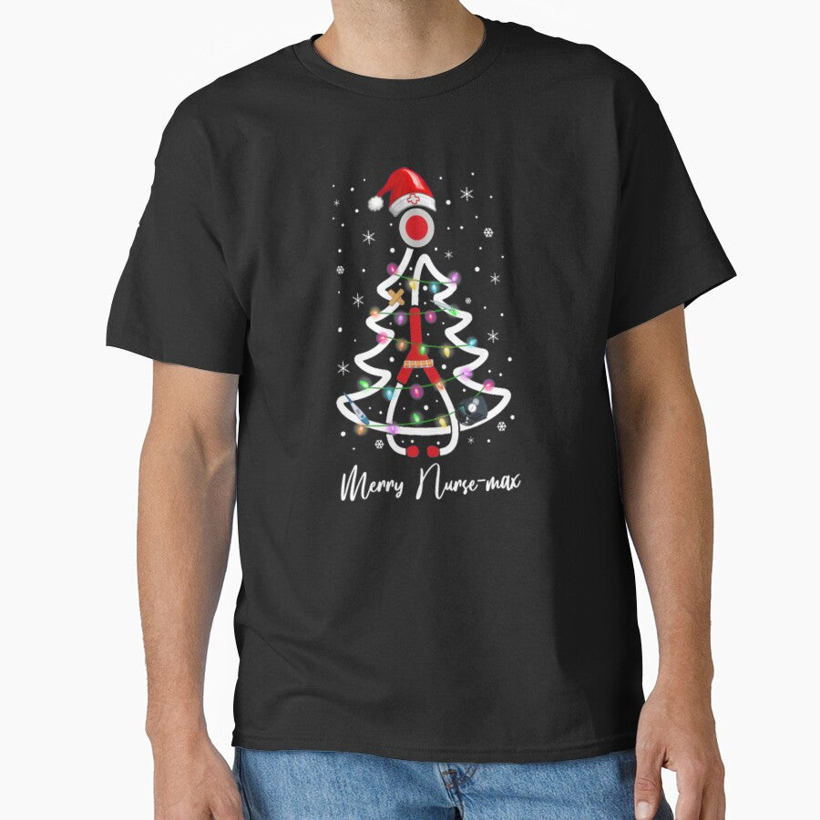Womens Nurse Christmas Tree Lights Mask Tshirt by Clavitaps