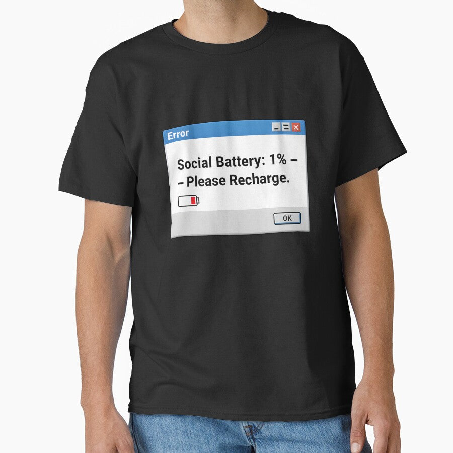 Social Battery 1% – Retro Windows Error Message | Introvert Sticker by MAEshopstore