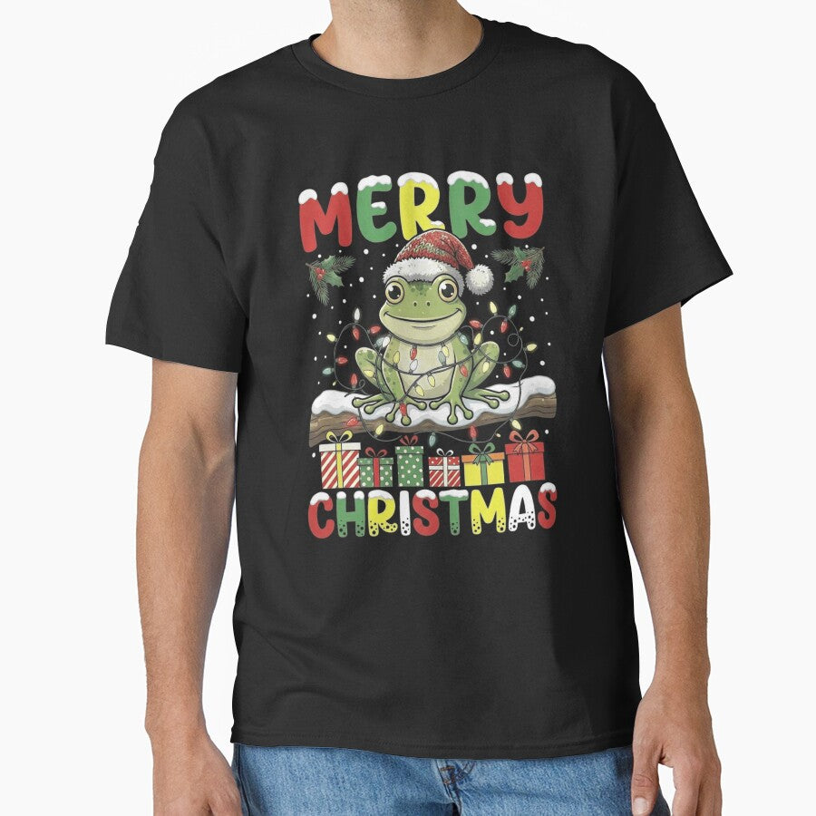 Merry Christmas Frog Tangled in Colorful Holiday Lights by MiALopezArt