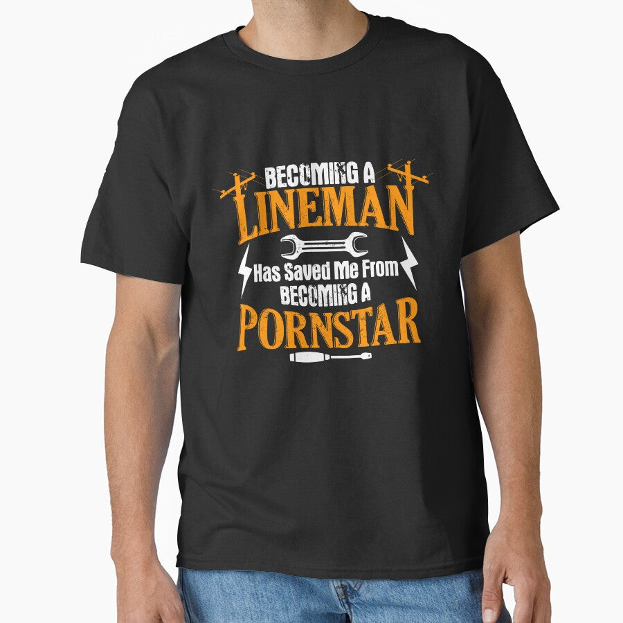 Funny Lineman Father Men Electric Cable Lineman by DSWShirts