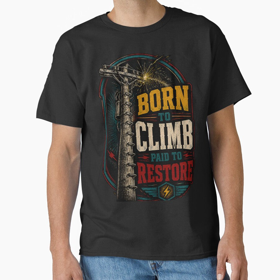Retro Lineman Engraving - Born to Climb Paid to Restore by RoyalOrderGallery