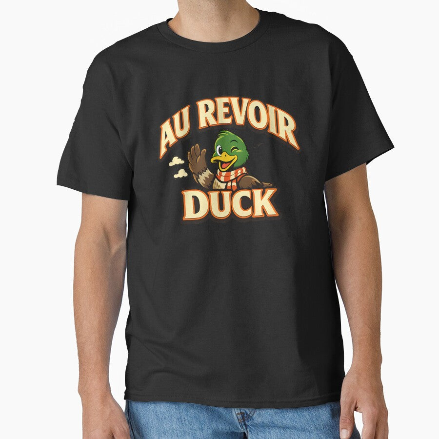 Au Revoir Duck Funny Goodbye Duck Cute Waving Cartoon Duck Design by TeeTimeTreasure
