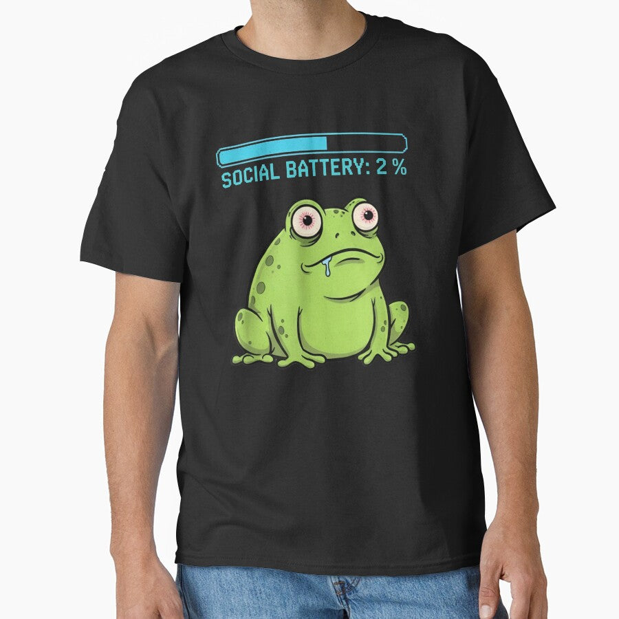 Social Battery 2% Frog Shirt – Funny Introvert Frog Meme Graphic T-shirt by ZyxDes