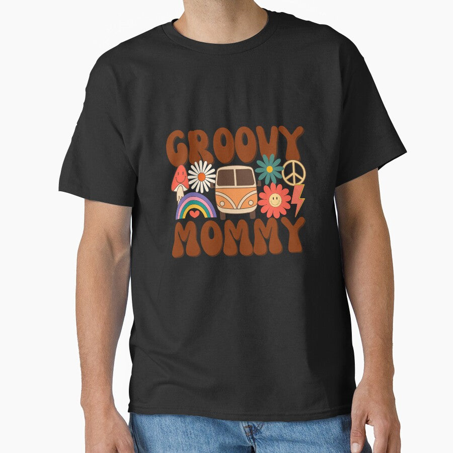 Retro Groovy 60s 70s Mommy Matching Family Mom Birthday Party Vintage T-Shirt by AUAINO