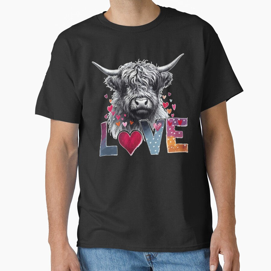Love Cute Highland Cow Valentines Day Monochromatic by TomFrontierArt