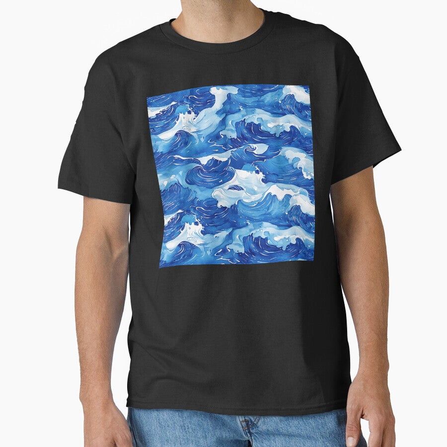 Japanese-Inspired Ocean Waves In Cool, Calming Blue by DEC02