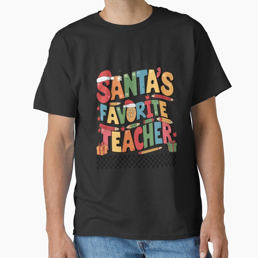 Santa's Favorite Teacher Christmas Retro Groovy Xmas Women by clothesy7