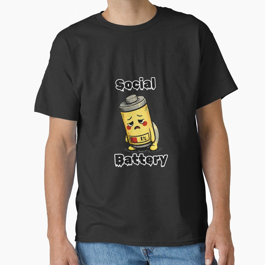 Social Battery 1% Shirt – Funny Low Energy Introvert Aesthetic Tee by DesignTeamHub