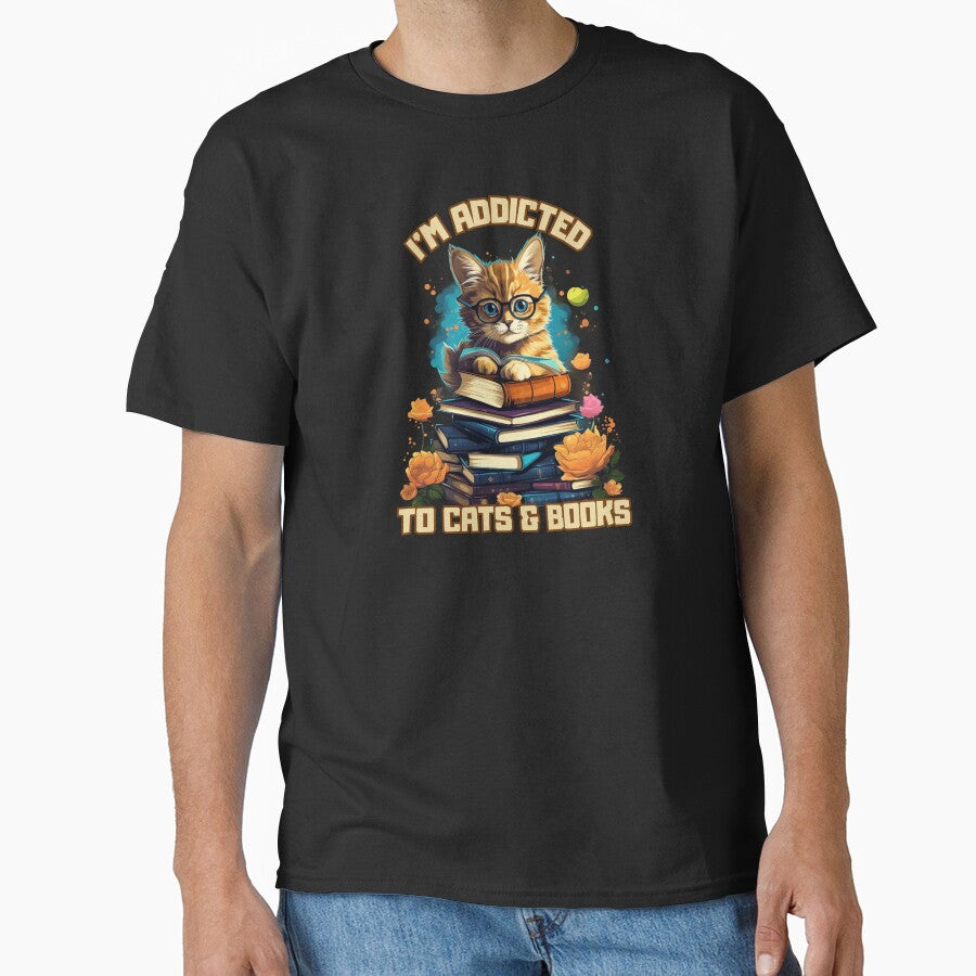 I'm Addicted to cats and books, cats books art design by OnionsFamily