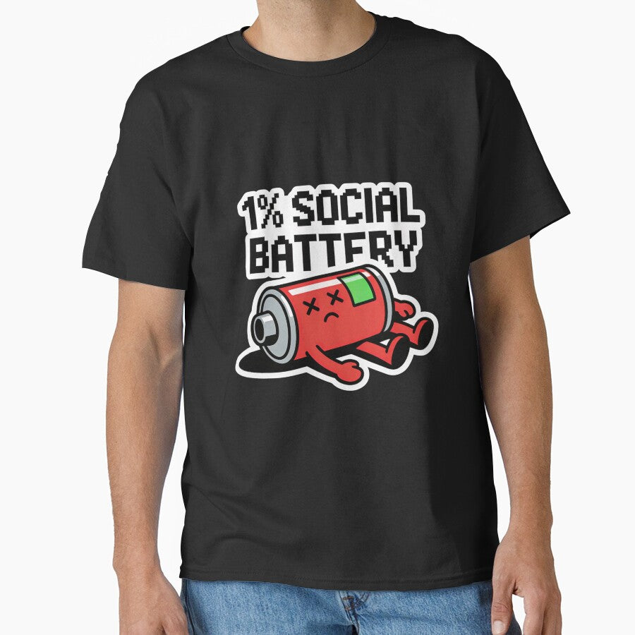 1% Social Battery – Funny Low Energy Meme Battery Cartoon by IODesignsofficial