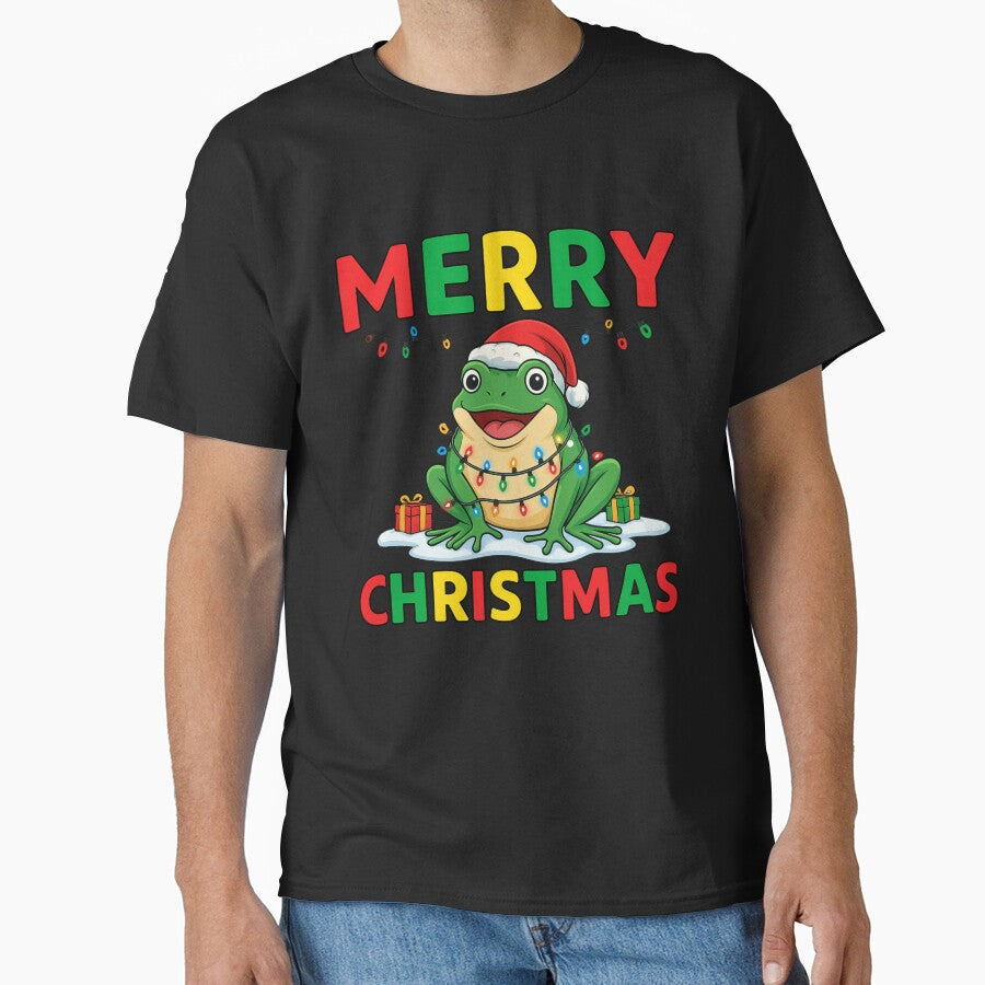 Merry Christmas Cute Frog Tangled in Lights Funny Santa Hat by haitrieuic96