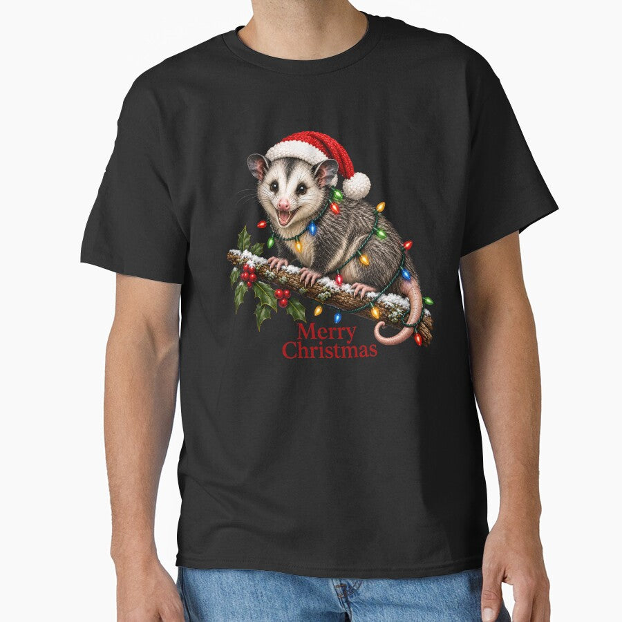 Cute Possum Christmas – Merry Christmas Possum with Holiday Lights by SVALANART