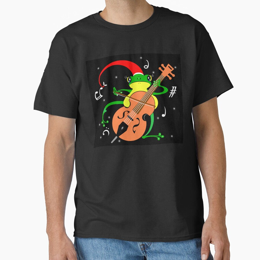 Cute Christmas frog playing cello by Shirley cute art