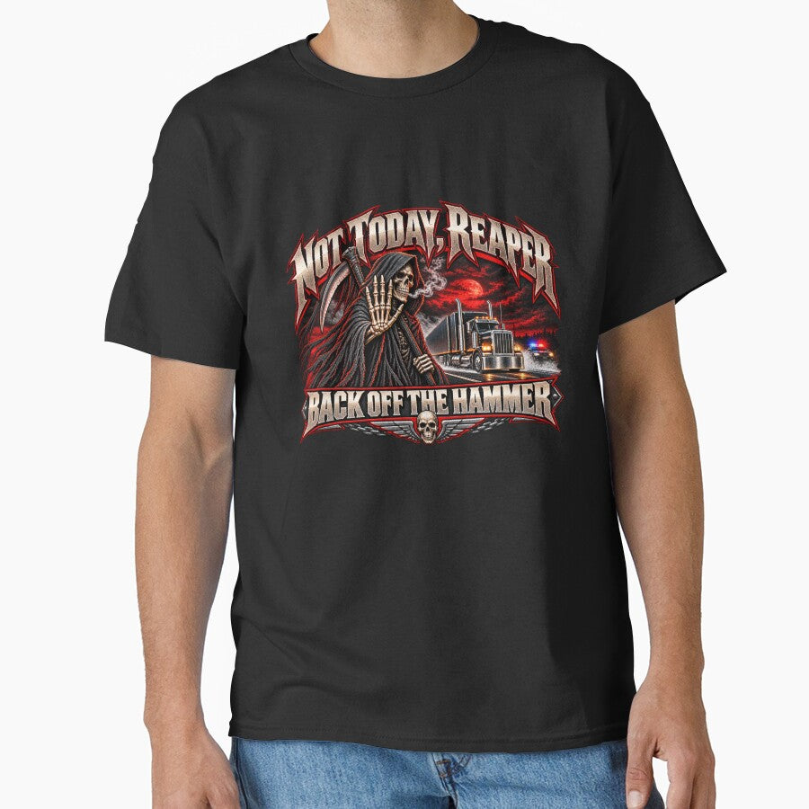 Not Today Reaper Back Off The Hammer | Grim Reaper Trucker Art by NomadForge