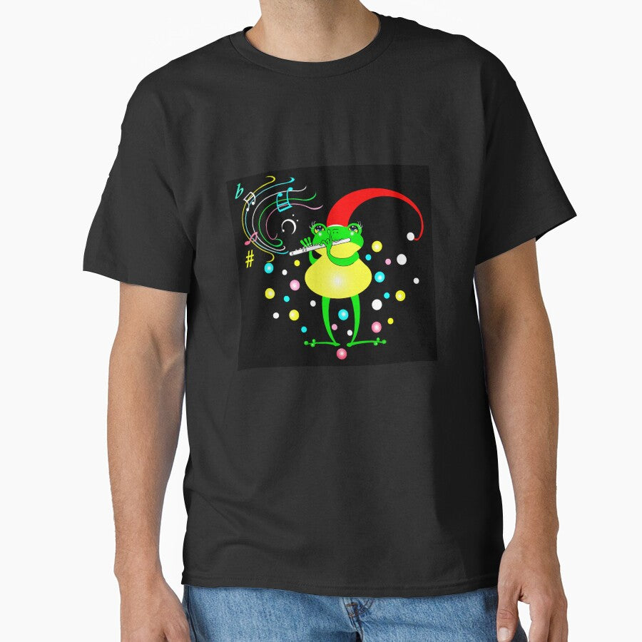 Happy Christmas frog playing flute by Shirley cute art