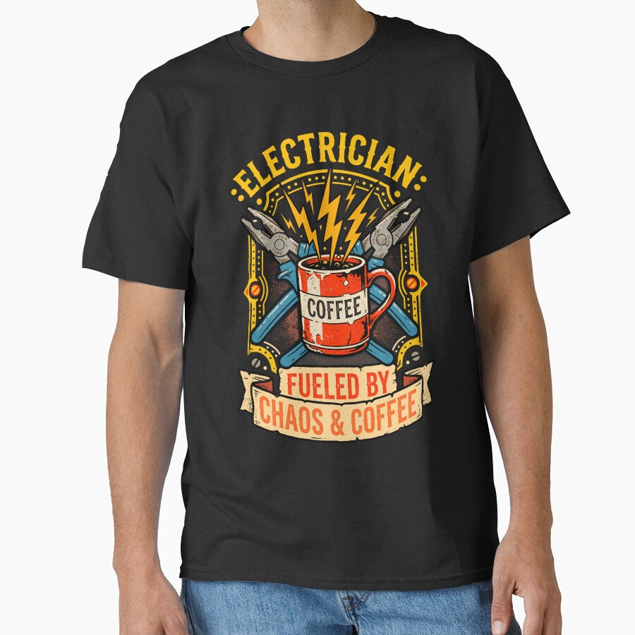 Electrician Fueled By Chaos And Coffee Funny Trade Worker Gift by ShetuAhsan
