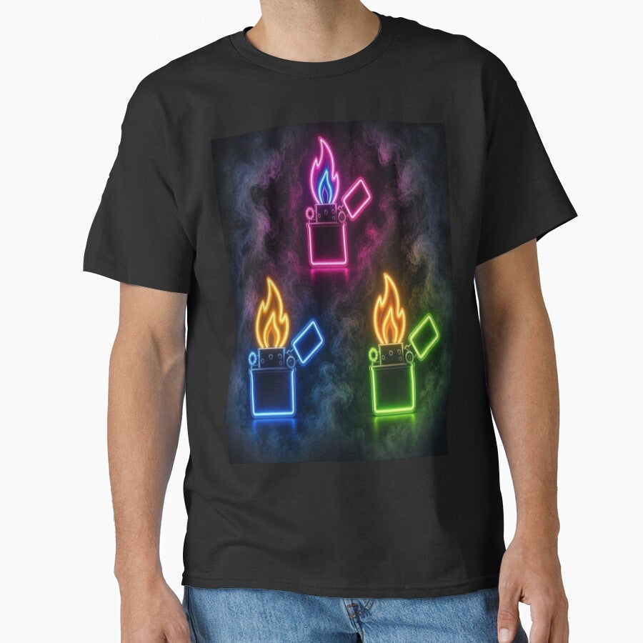 Neon Lighters Glowing Flame - Synthwave Cyberpunk Aesthetic by Breezes-of-Ida