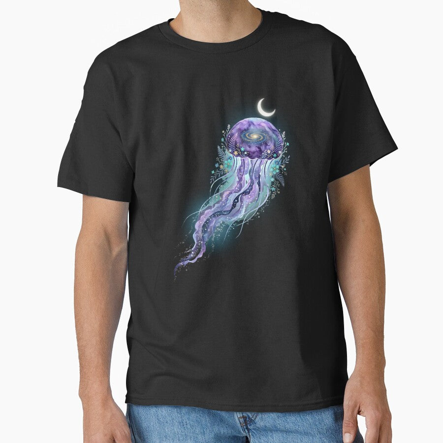 Celestial Jellyfish Galaxy Moon – Cosmic Ocean Aesthetic Watercolor Art by MoonSoul Studio