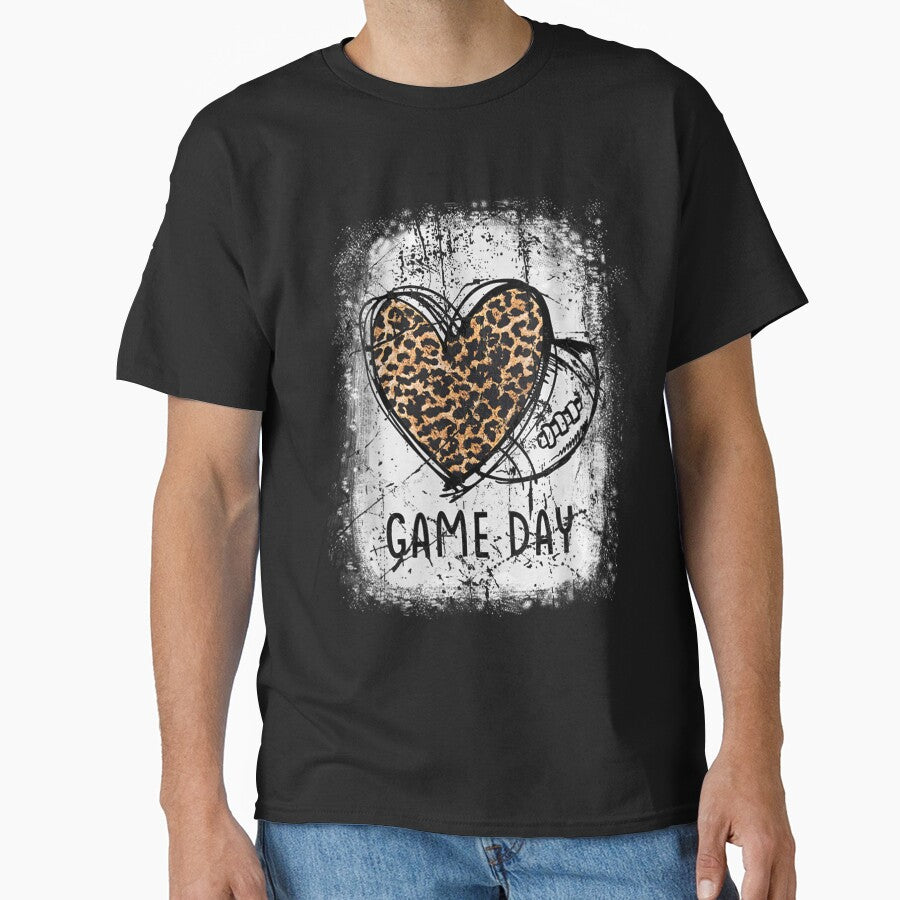 Womens Game Day With Leopard Heart Football Lovers Mom Bleached V-Neck by infinitecity751