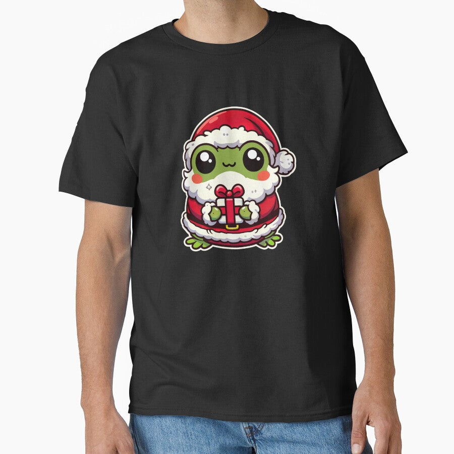 Kawaii Frog - Adorable Frog Santa with Christmas Gift Illustration by DesignDoodleArt