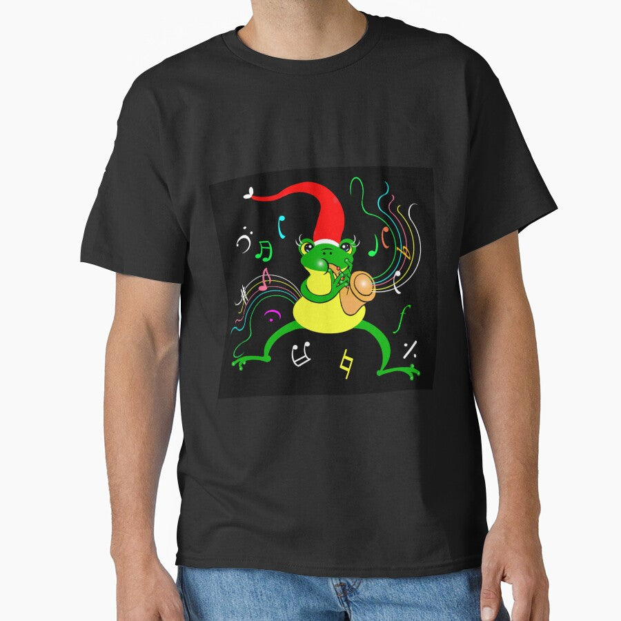 Happy Christmas frog playing Saxophone by Shirley cute art