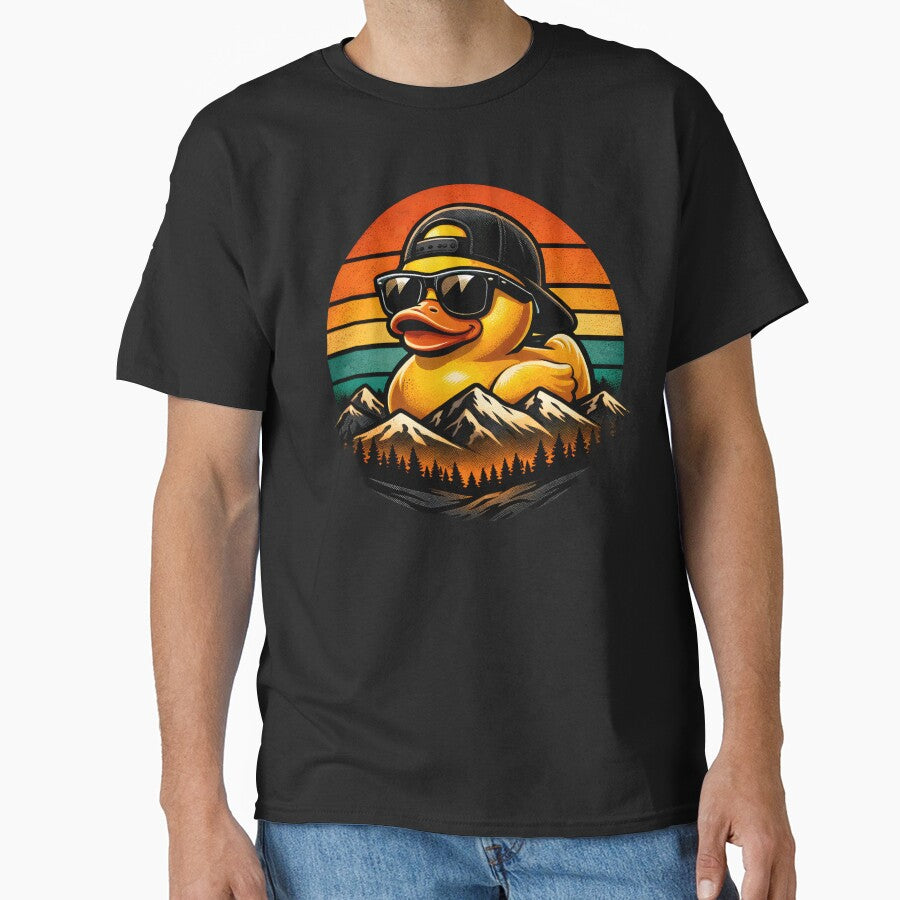 Funny Cool Duck Retro Sunset Shirt, Rubber Duck Sunglasses Graphic Tee, Cute Duck Meme Design for Men Women Kids by Artbyrome