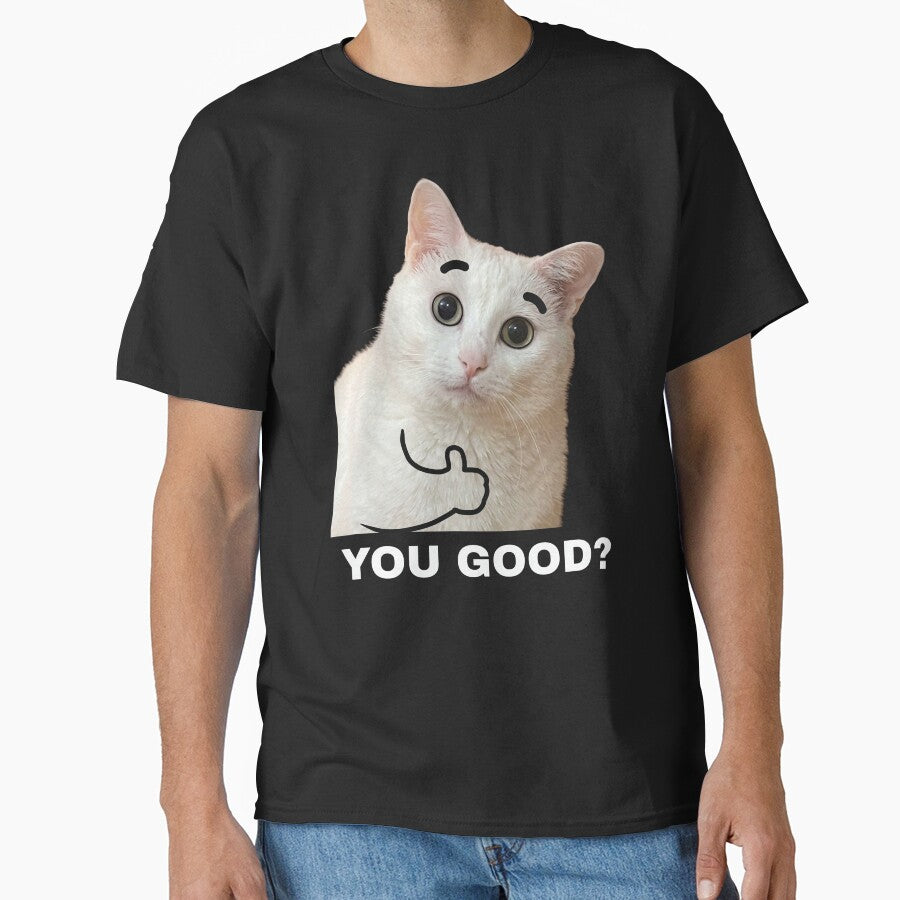 You Good Cat Shirt Funny White Cat Meme T-Shirt Thumbs Up Cat Tee Relatable Humor Shirt Cat Lover Gift Sarcastic Cat Top [Black Shirt Only] by Off-Road-Zone