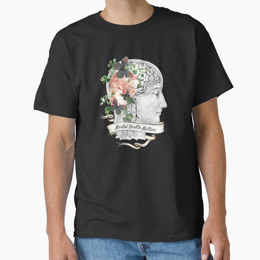 Pink roses floral mental health matters brain psychology by Collagedream
