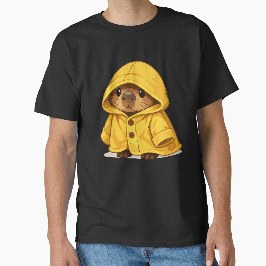 Capybara Cartoon in Yellow Raincoat Artwork by stylishdzign