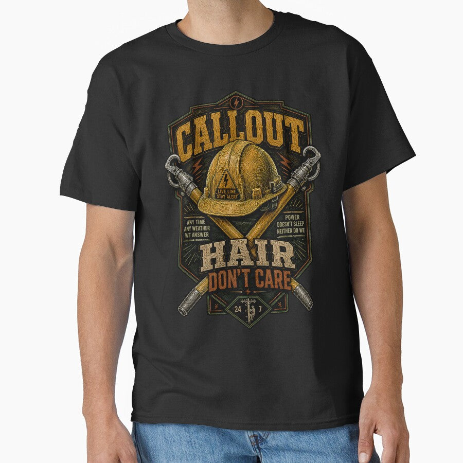 Industrial Lineman Graphic - Callout Hair Don't Care by RoyalOrderGallery
