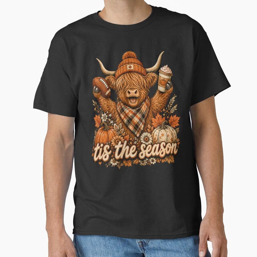 Tis the Season Highland Cow Fall Football Pumpkin Spice Autumn Design by StyleGlimpse
