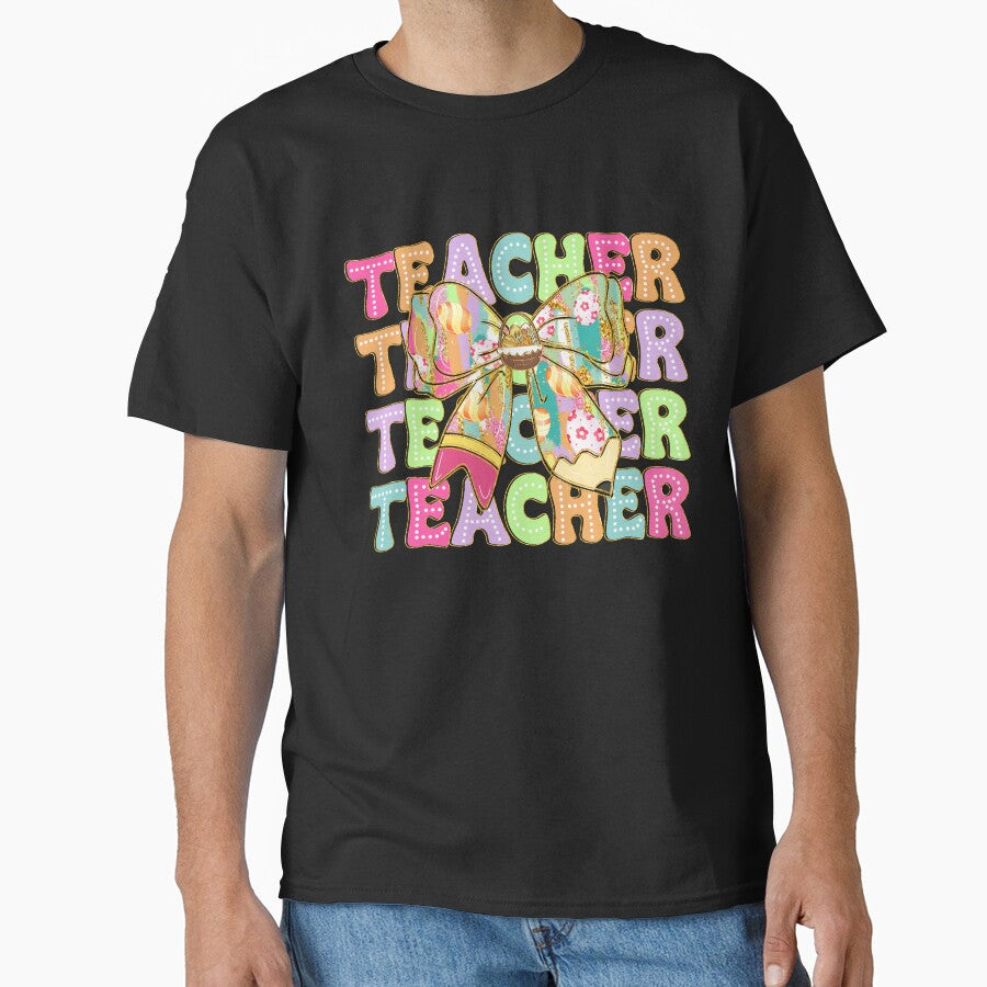 Cute Coquette Bow Pencil Bunny Funny Teacher Easter Day by TalalosART