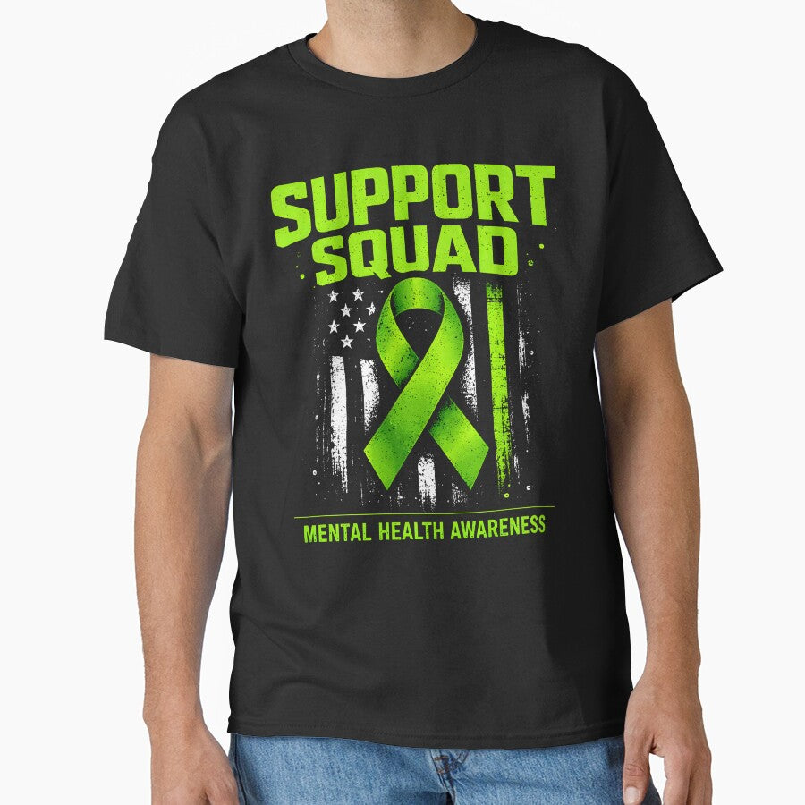 Support Squad Mental Health Awareness Shirt, Green Ribbon Mental Health Tee, Mental Health Support Gift, Awareness Shirt, Therapy Support T-Shirt by Artbyrome