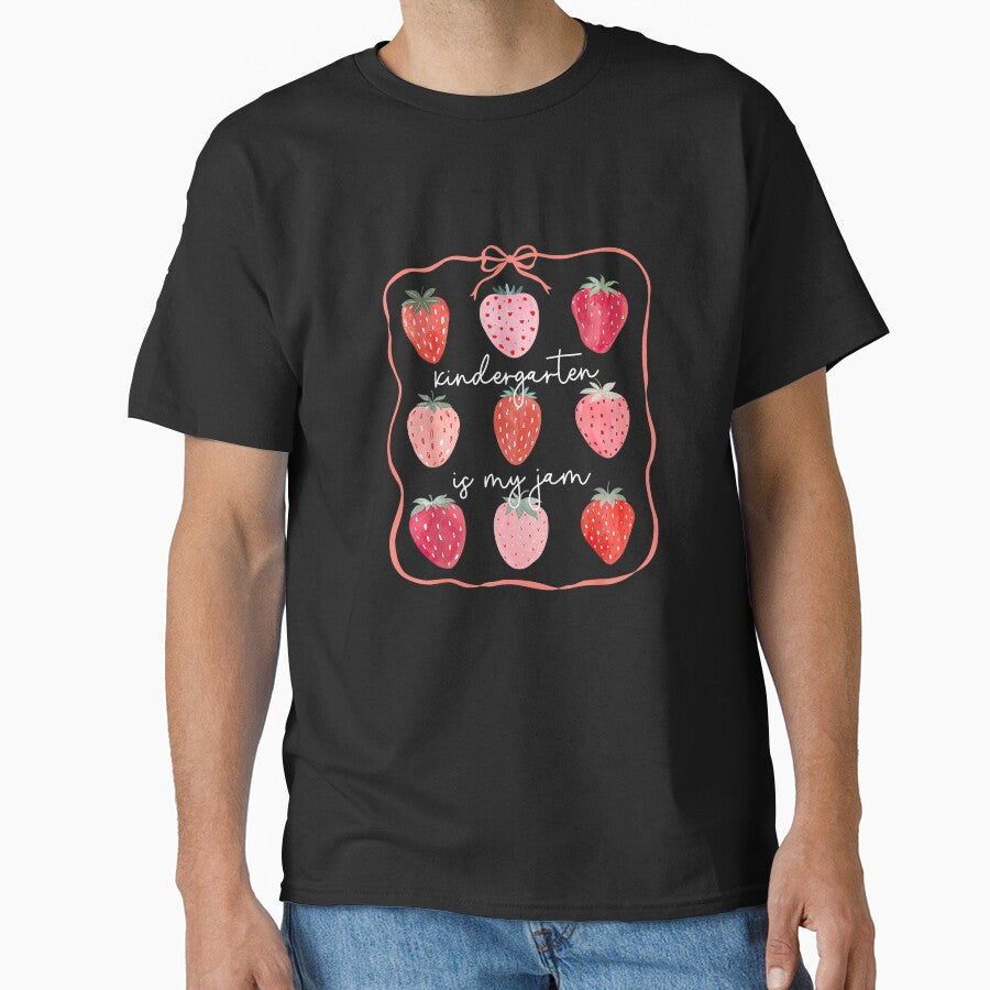 Groovy Kindergarten is My Jam Strawberry Kinder Team Teacher T-Shirt by gidget-gadget