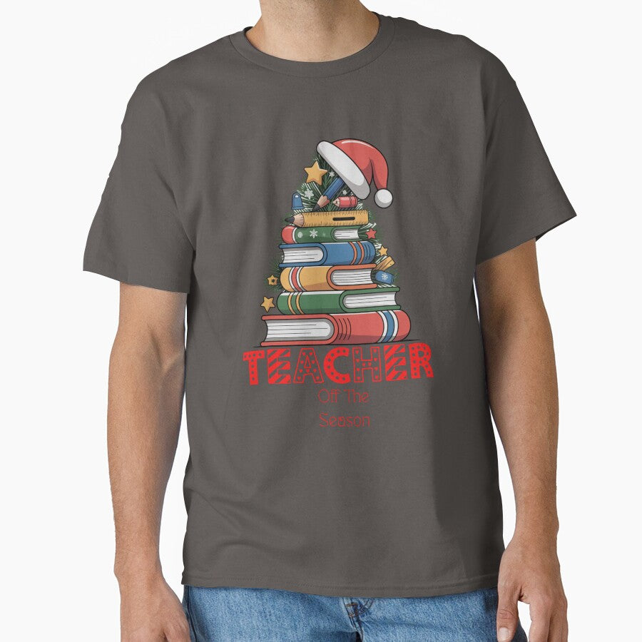 Teacher Of The Season Festive Christmas Book Tree T- shirt by Hybrid Life Co