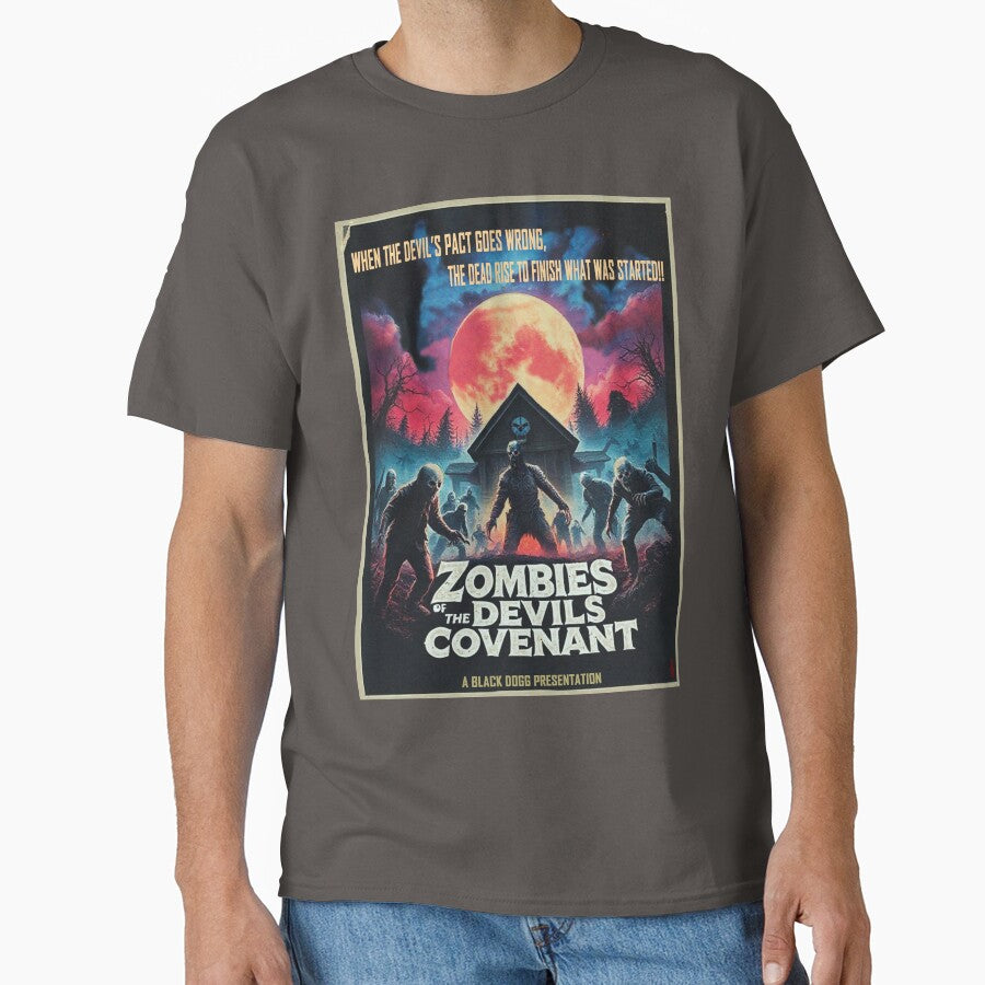 Retro Zombies Skeleton Horror Monster T-Shirt – 70s & 80s Hammer Horror Inspired Design with Zombies, Chainsaw, and Devil Aesthetic by blackdoggdesign