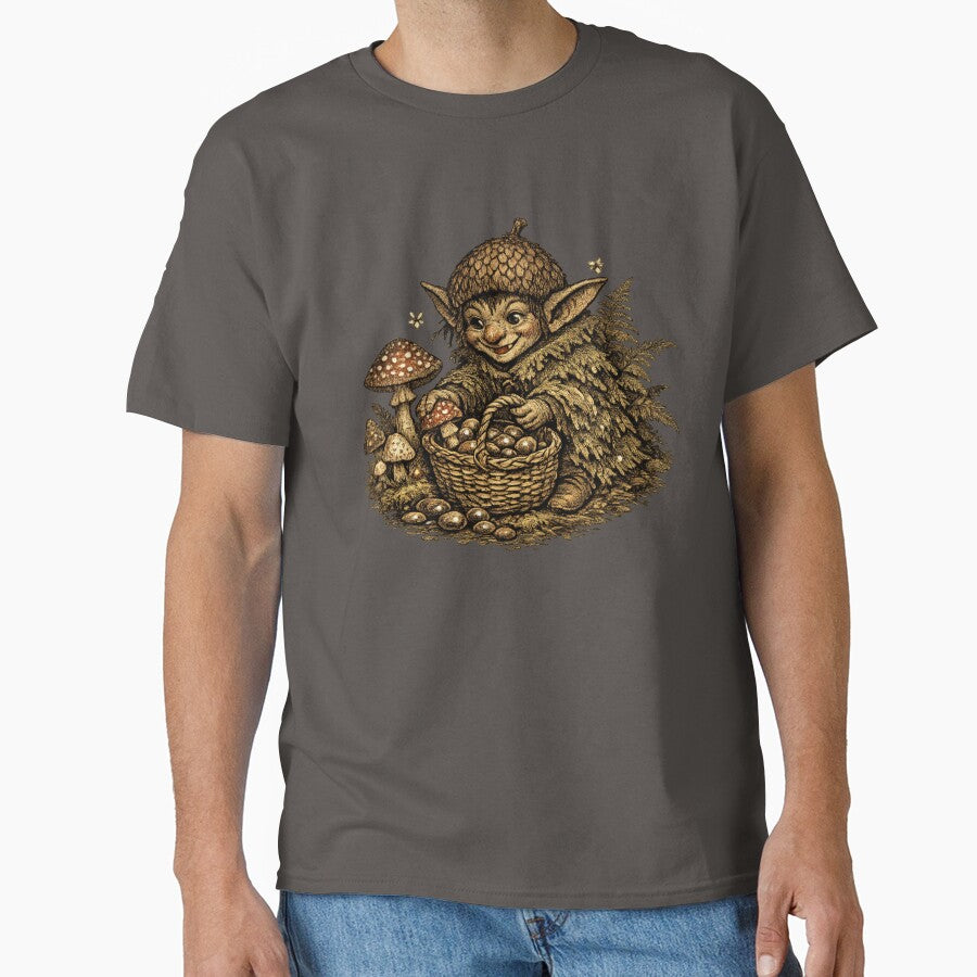 Goblincore Mushroom Collector – Whimsical Forest Goblin Storybook Art | Cottagecore Dark Nature Gift by irfanshikh