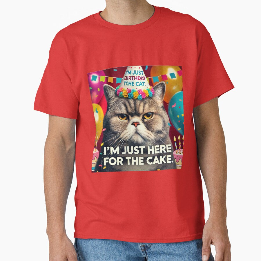 Cat Birthday Meme - I'm Just Here for the Cake by CatmemesArt