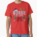 Festive Nurse Christmas Sweatshirt – Nurse We Care Embroidered Holiday Crewneck with Santa Hat, Antlers & Bow by ZyxDes