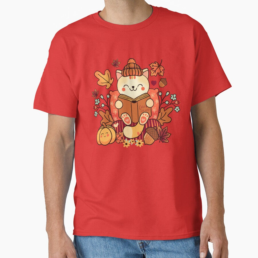Cute designs for bookish cat moms and dads, fall bookish design by BosskaDesign