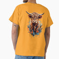 Cute Highland Cow, Red and Blue Flowers by BajanTees