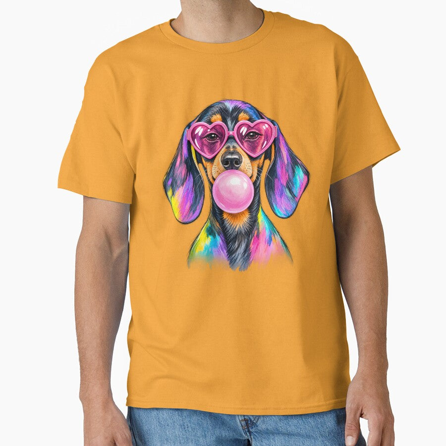 Preppy Dachshund Striped Dog Coquette Wiener Dog Pink Heart Glasses by Rtcraftani