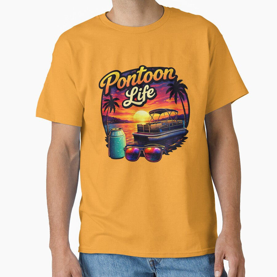Pontoon Life Retro Sunset Lake Vibes Boating Shirt by CrazyGirlllc