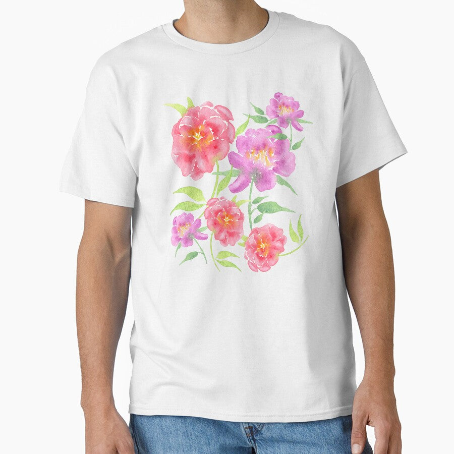 Watercolor Peonies Pattern #3 (White Background) by andrebalest.art