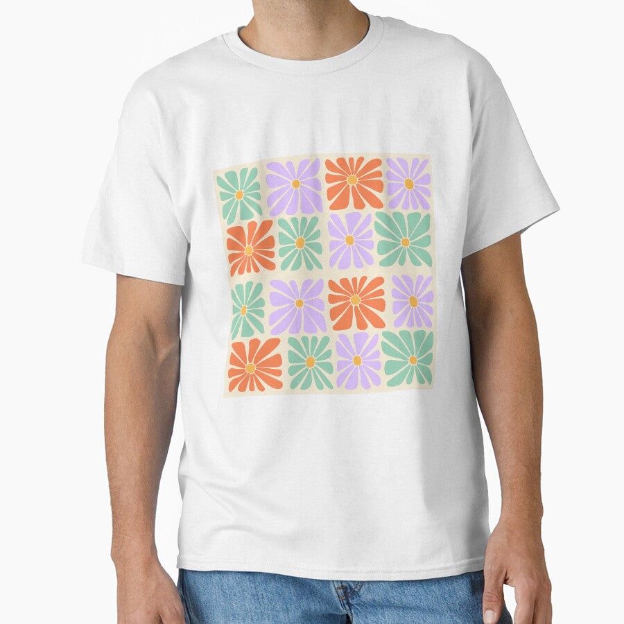 Groovy Trippy Daisy Tiles Seamless Pattern Square Flowers Patchwork 1970 Retro Hippie by Throwtopia