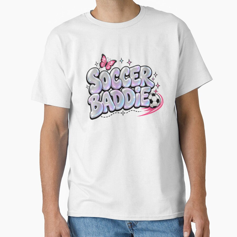 Soccer Baddie Y2K Chrome Bubble Letter Sports Mom Graphic Tee by Print Finds