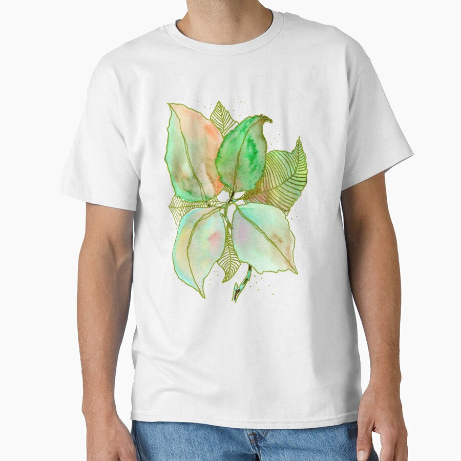 Mint Green Botanical Leaves: Watercolour Line Art by ArithraStudio